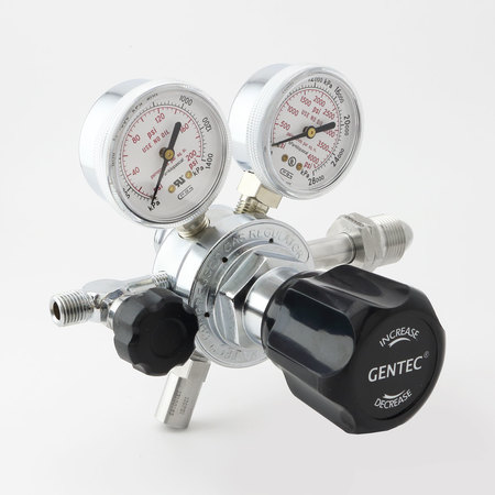 GENTEC HP Regulator, Dual Stage, CGA-346 , Inlet  0 to 100 PSI, Needle Valve, Relief Valve, Use with: Air HP152T-DIK-C346-01-NR